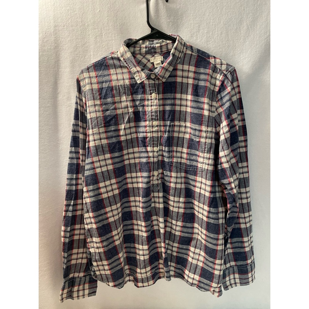 J. Crew Womens Long sleeve button down plaid blue red white size large denim